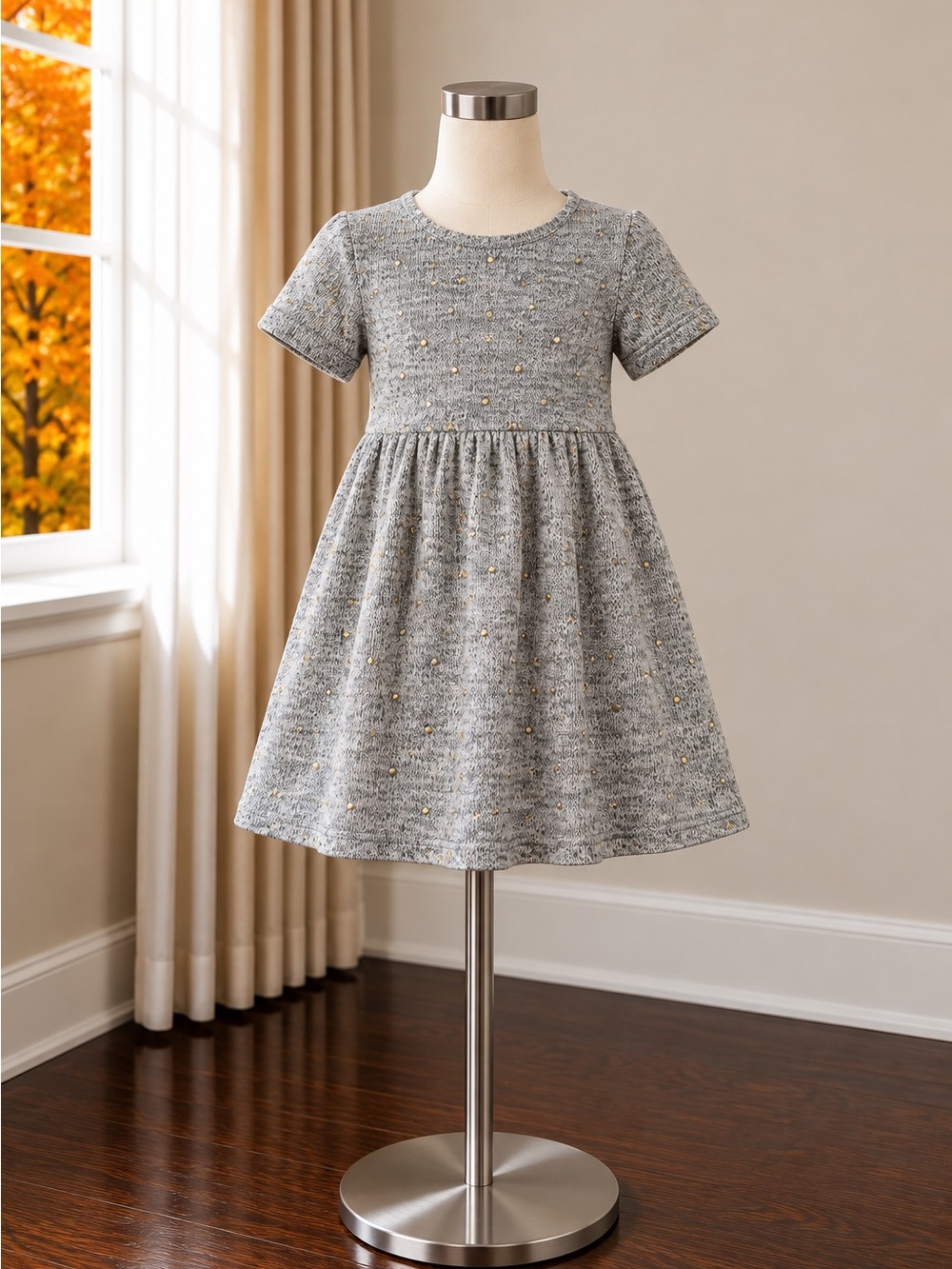GAP Gray Knit Dress with Gold Dot Embellishments